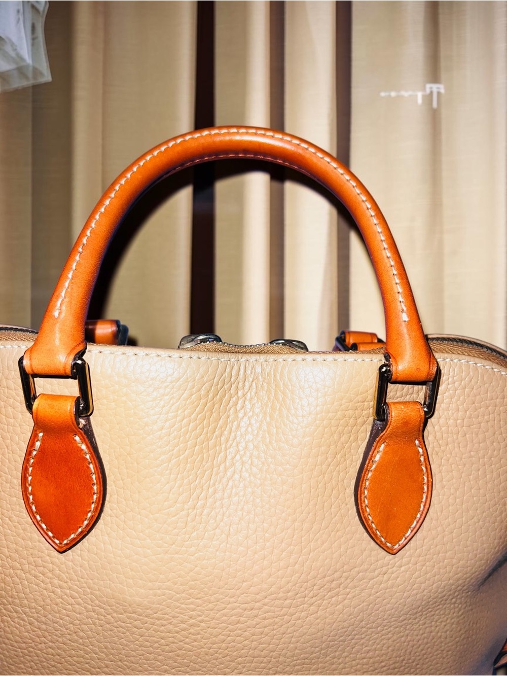 Title:Dooney & Bourke Pebble Grain Zip Zip Satchel Tan Brown Dome Bag - Picture 9 of 17